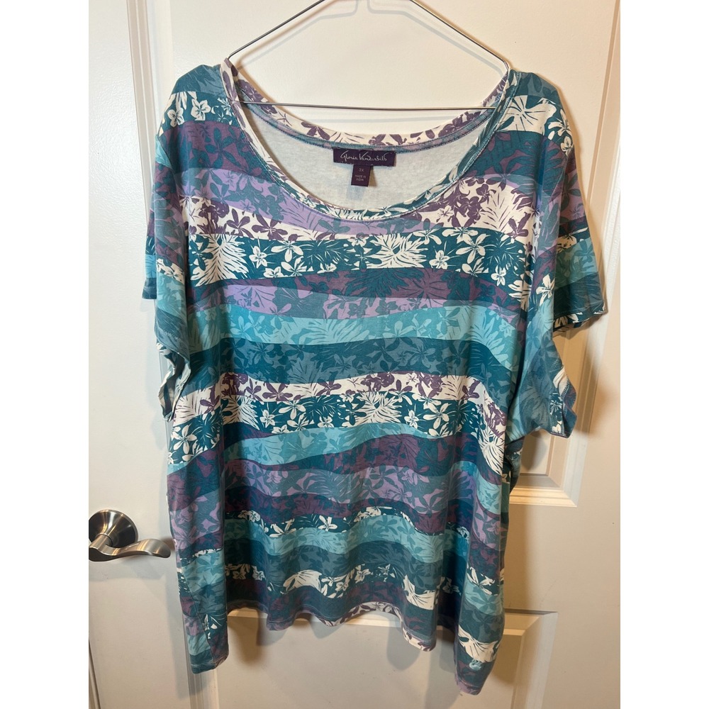 Gloria Vanderbilt Women Top Floral Striped Blue Purple 3X